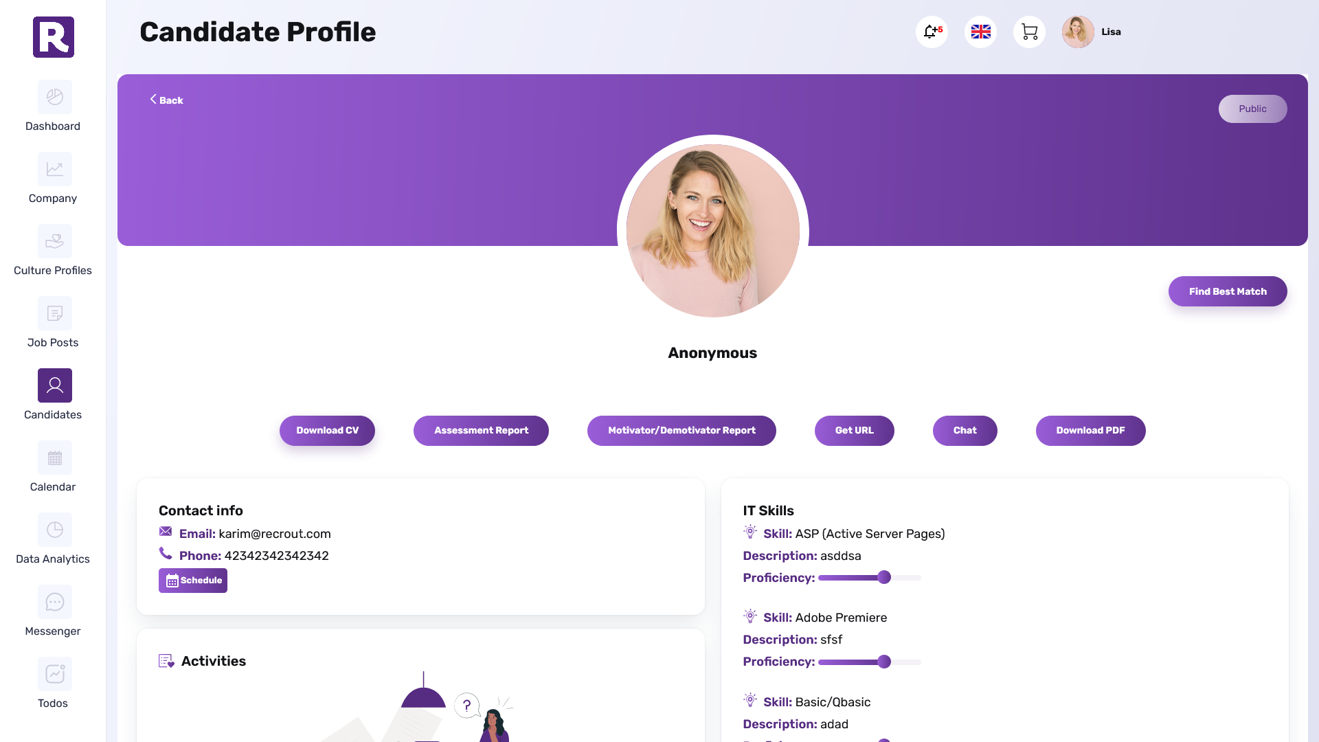 Candidate profile screenshot